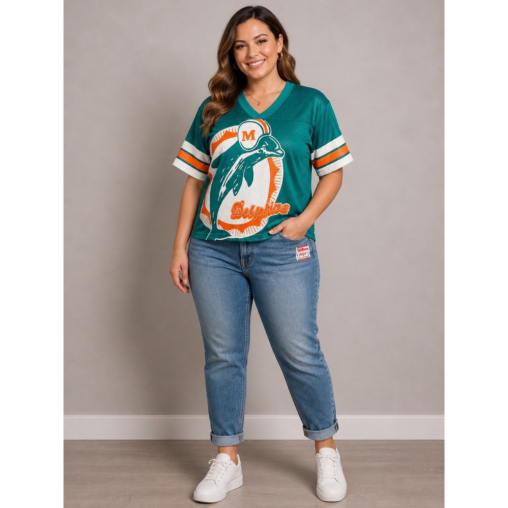 Wilson Jersey Women M Teal Miami Dolphins Retro Mesh V-Neck Short Sleeve USA